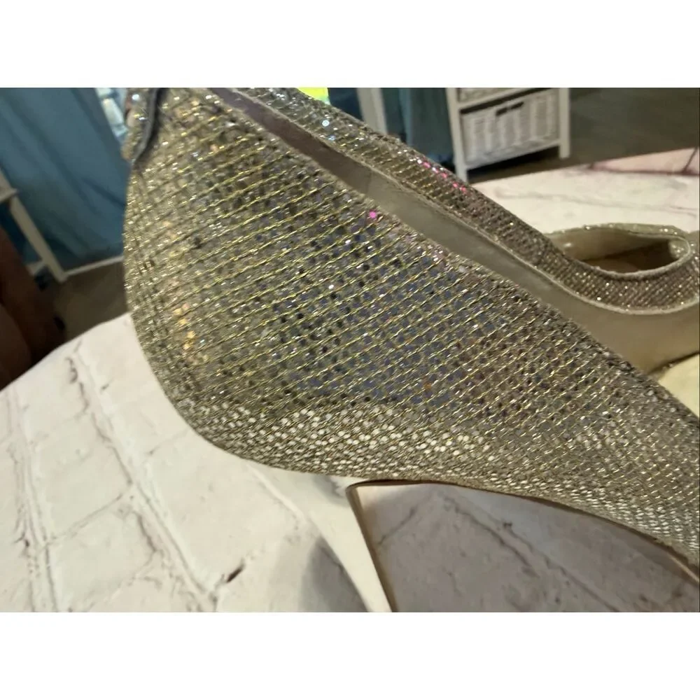 Michael Kors Size 8.5 York Platform Peep Toe Heels Silver Glitter Metallic Glam